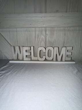 Rustic Distressed White Wood Welcome Tabletop Decorative Sign